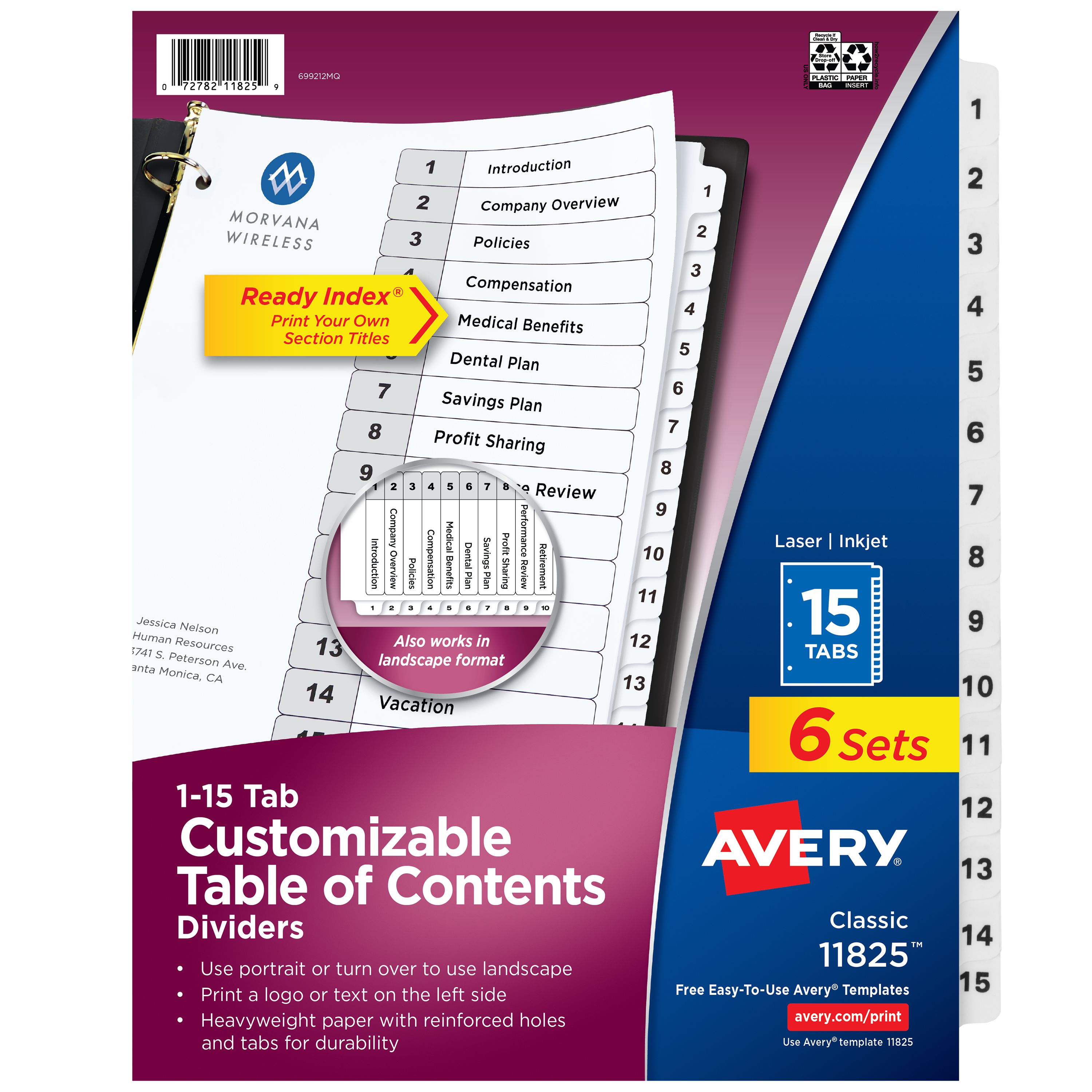Ready Index® Dividers, 15 Tab Sets, 6 Sets 11825 | Avery